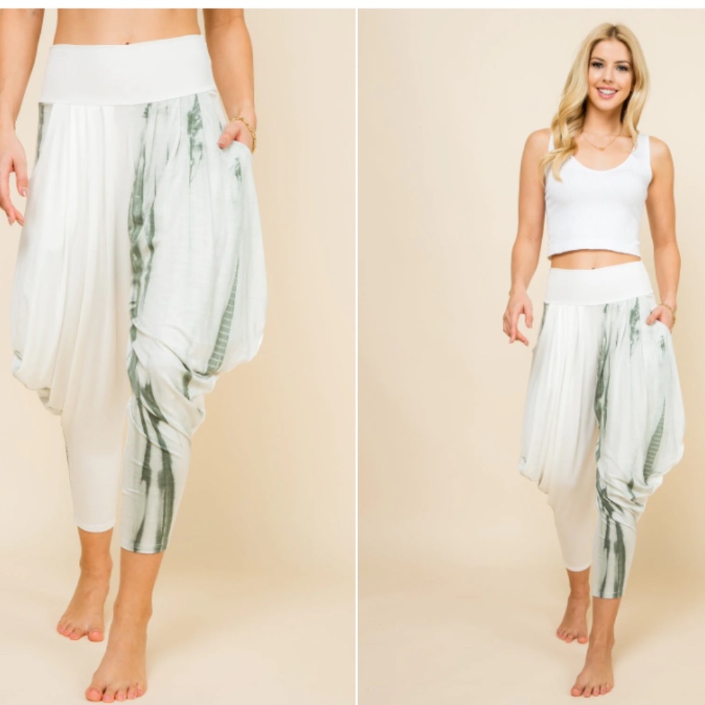 Kooniez Pants - Mint/Ivory Marble Tie-Dye Patchwork